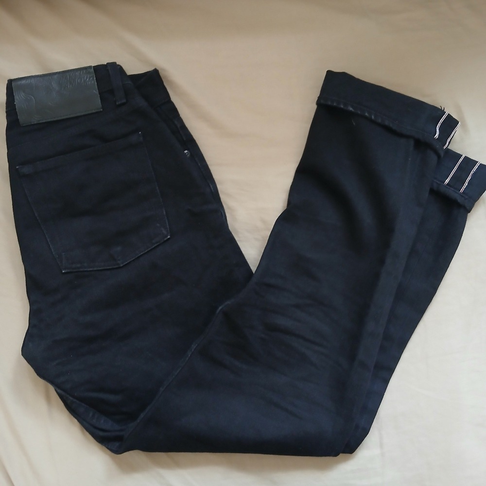 Naked & Famous Weird Guy Jeans Men 30 Black Solid Selvedge Denim 016163